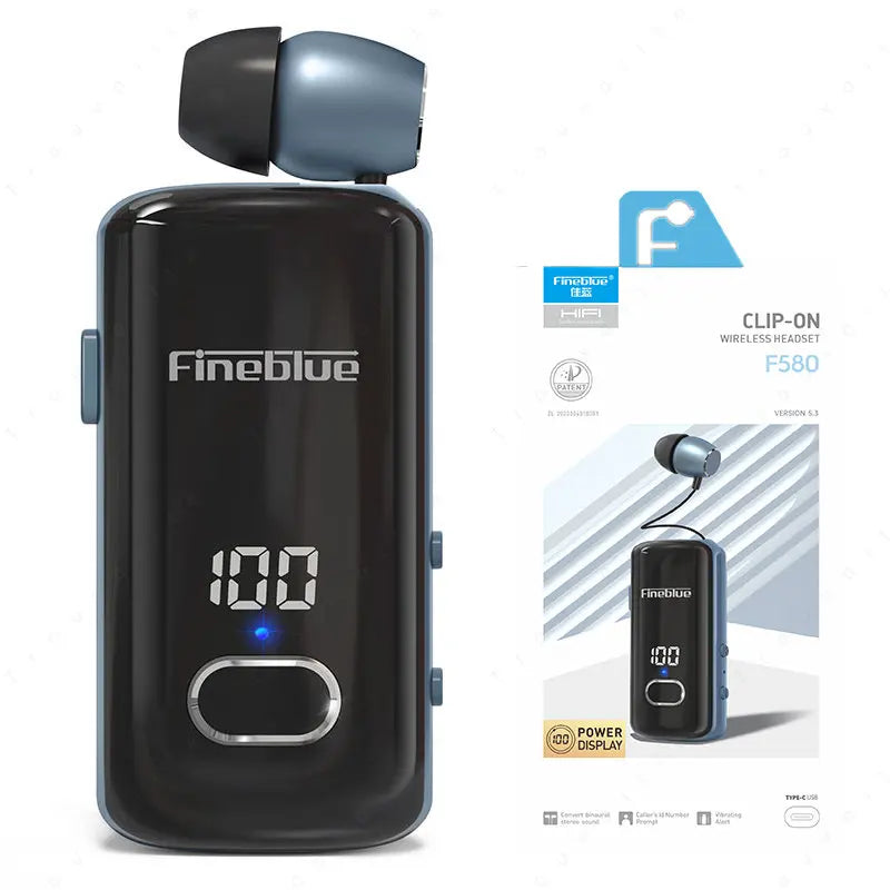 Fineblue F580 Lavalier Wireless Headphones Bluetooth 5.3 Headphones with Microphone Power Display Earbud Noise Interference Free