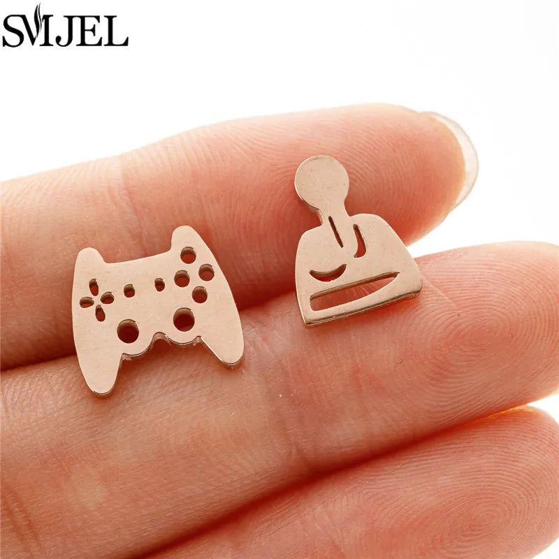 Golden Vintage Mandala leaf Pineapple Earrings for Women Trend Fairy Cup Stainless Steel Earring Punk Game Controller Studs Gift