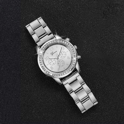 5PCS/Set Fashion Rhinestone Women's Watch Alloy Band Analog Quartz Watches Bracelets Set Reloj Mujer Girls Clock