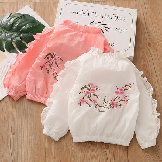 Children Long Sleeve Outwear Embroidery Flower Baseball Jacket For  Baby Kids Girls