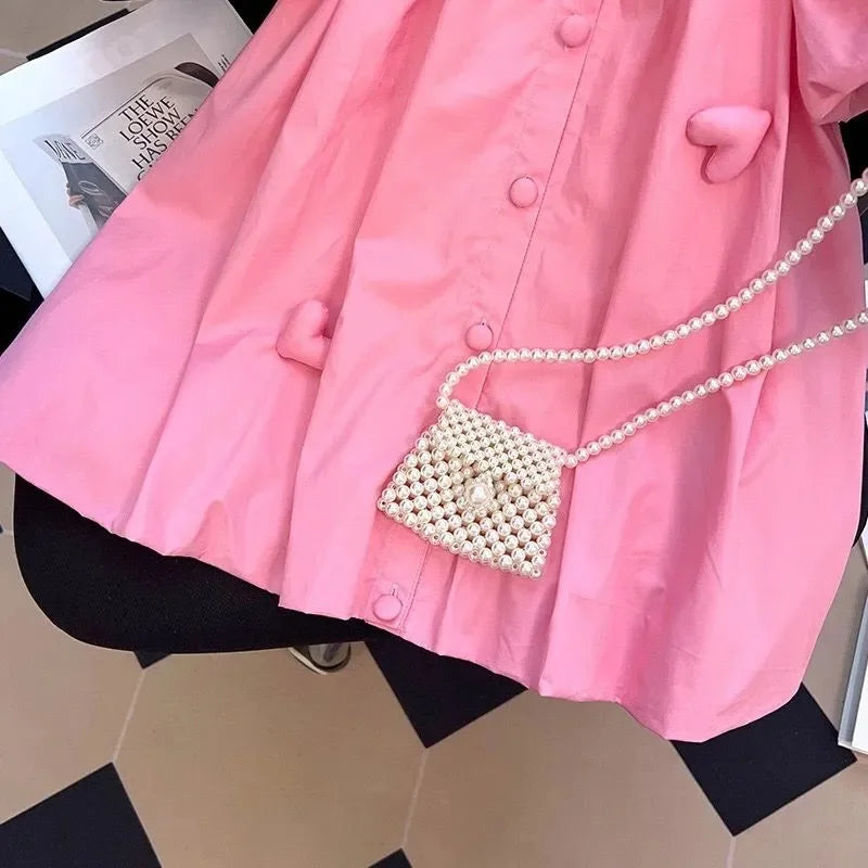Cute Girls Dress Heart Jewelry Decoration Flip Collar Single Row