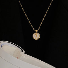 irregular Round shell metal Rose Pendant stainless steel necklace for women