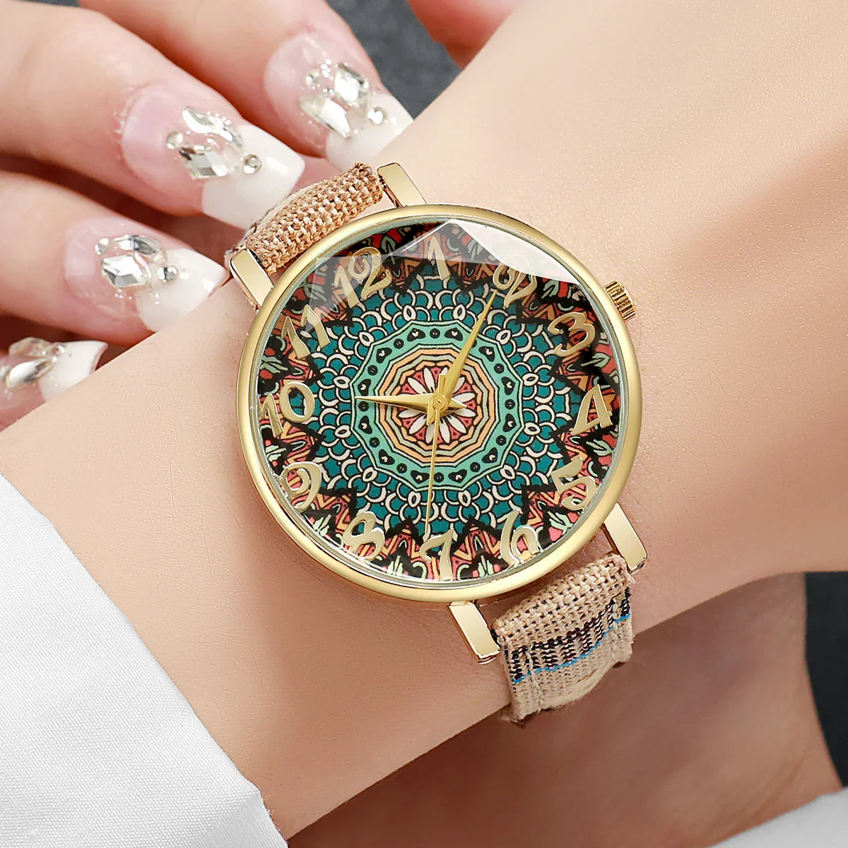 1/2/3/5PCS Fashion Women Watches Vintage Flowers Printed PU Strap Quartz Watch for Women Clock Gift Reloj Mujer（Without Box）