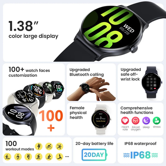 New HAYLOU Solar Lite Voice Calling Smart Watch 1.38" HD Screen Smartwatch 24H Health Monitor 100+ Sports Modes 100+ Watch Faces