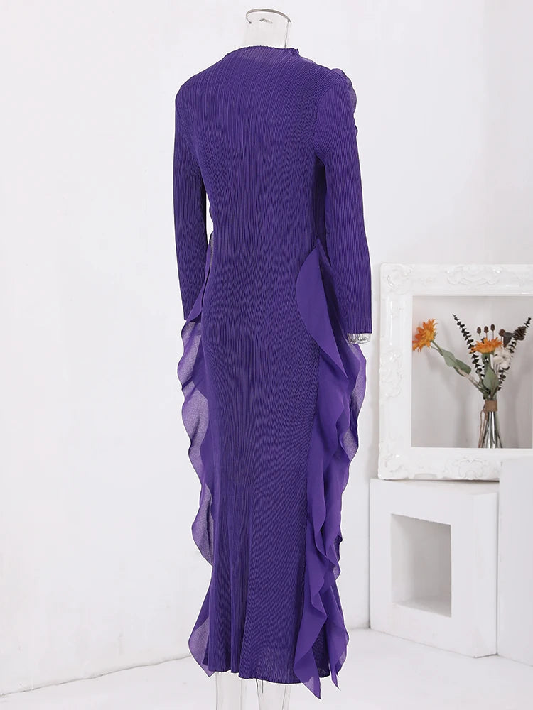Formal attire Dresses: Round Neck Long Sleeves Ruffles Fashion Evening Dresses
