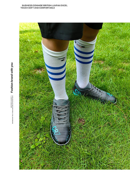 Men Soccer Shoes Turf Indoor Long Spikes High Ankle Football Field Boots