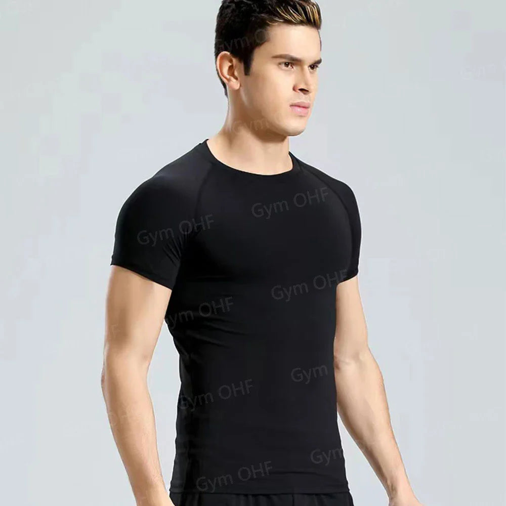 Funny Face 2 in 1 Shorts T Shirt Suits Men's Fitness Breathable Second Skin Compression Shirts Sets Gym Double Deck Shorts