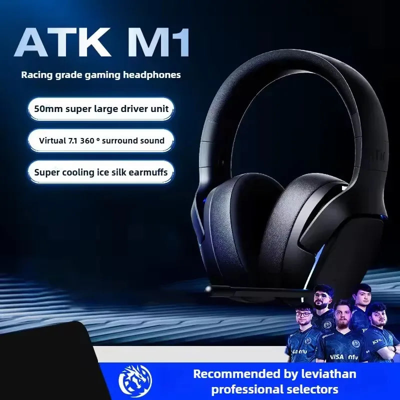 ATK M1 Game Headset Three Mode Wireless Headworn PS5  PC Gaming Headset Microphone Virtual 7.1 Surround Noise Reduction Headset