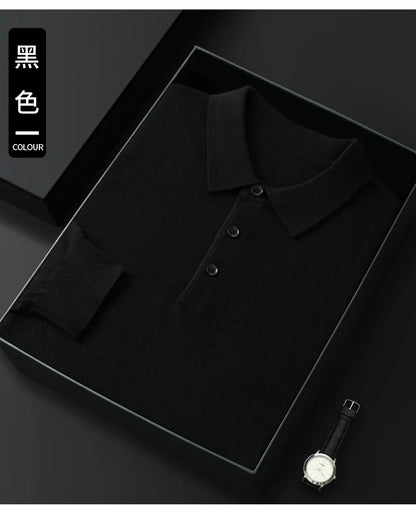 Spring Autumn Men Shirt  Merino Worsted Wool Knitted Pullover Long Sleeve Polo-Collar Clothing Tops Smart Casual Thin Outerwears