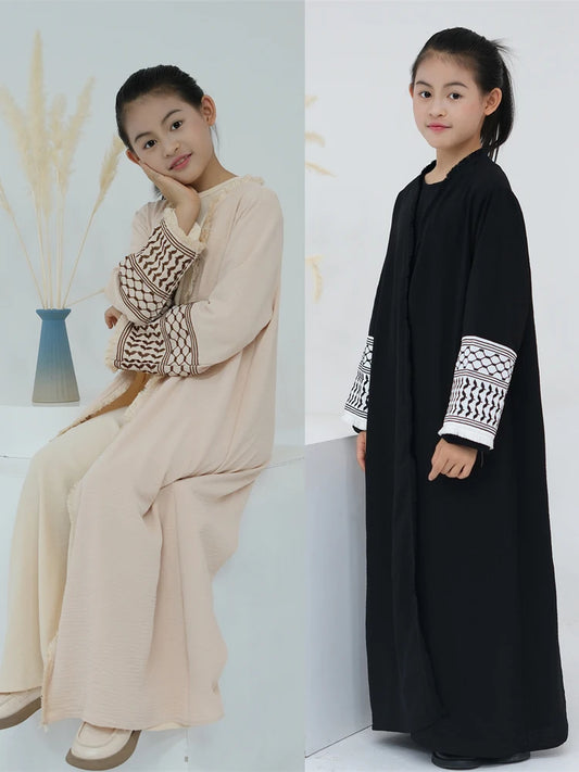 Open White Black Plain Abayas For Child Kids Modest Abaya Dubai Muslim