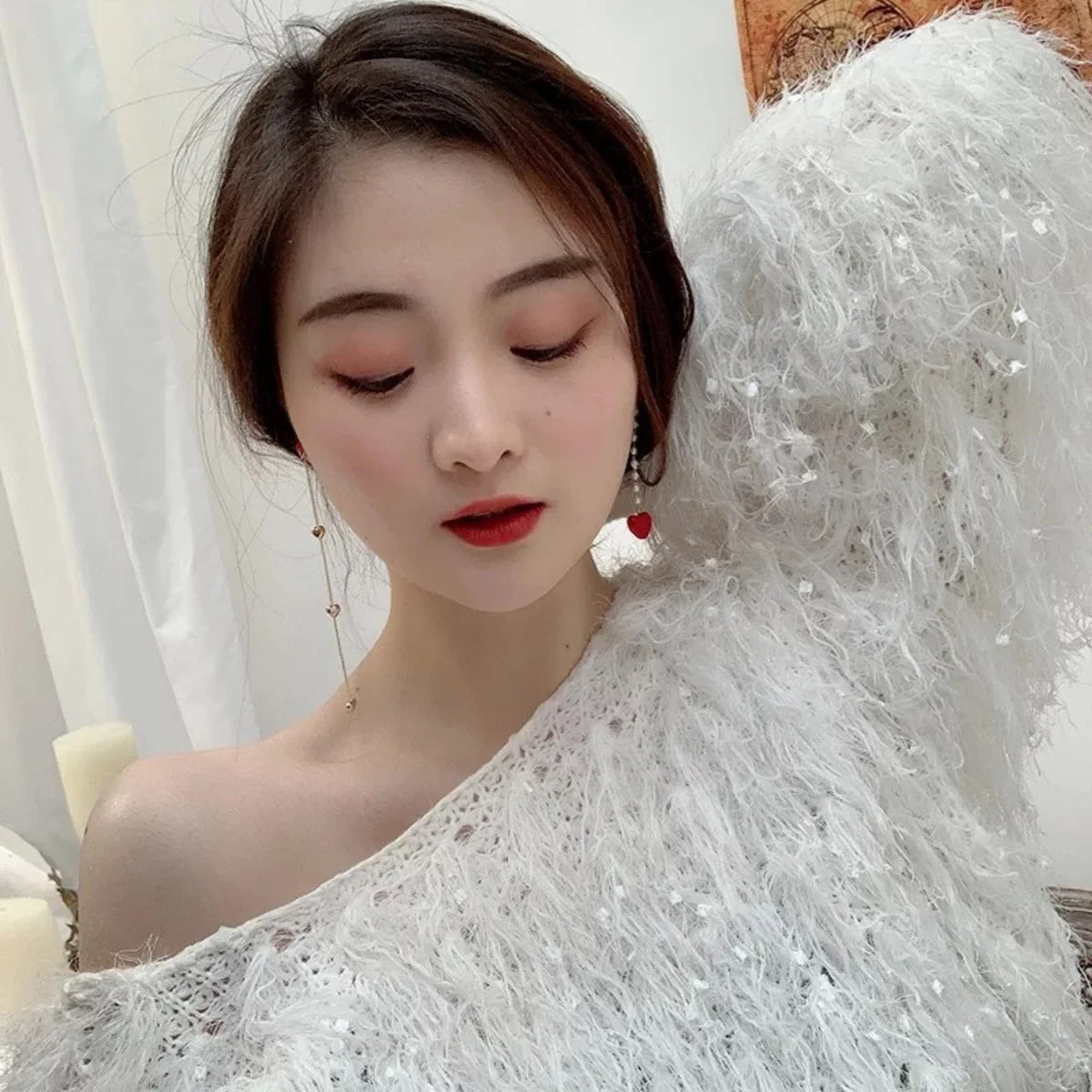 Korean Asymmetric Hollow Black Heart Dangle Earrings For Women Temperament Exaggerated Love Heart Drop Earrings Wedding Jewelry