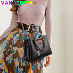 Brand Leather 3 Layers Alligator Crossbody Bag for Women Female Shoulder