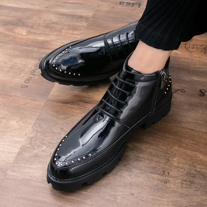Male Patent Leather Moccasins Shoes High Top Italian Formal Dress Brogue Oxford Wedding Business Shoes Boots 2024 Shoes for Men
