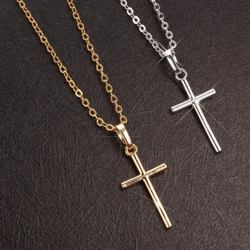 Luxury Zircon Cross Pendants Necklace Fashion Light Golden Silver Color for Men Women Jewelry Chain Accessory