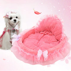 Cute Bow Lace Dog Bed Small Puppy Mattresses Sleeping Mat On The Floor Warm Mat