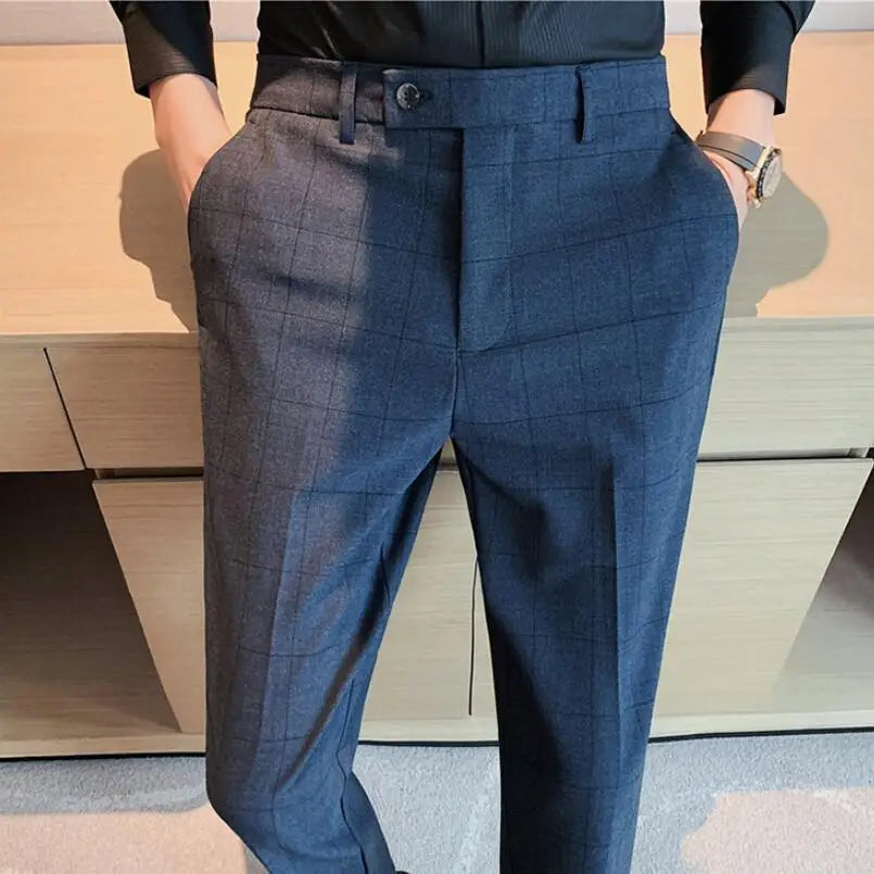 Men's Formal Pants Office Social Business Fashion Plaid Suit Pants Casual