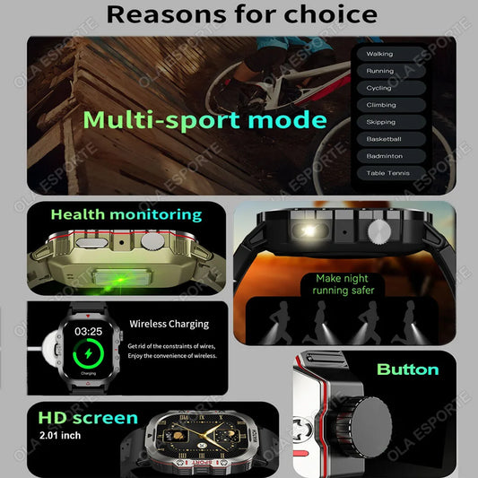 EGC+PPG GPS Sports Fitness Tracker Smartwatch Men 2.01Inch Touch Screen Health Monitoring Bluetooth Call Smart Watch For Android