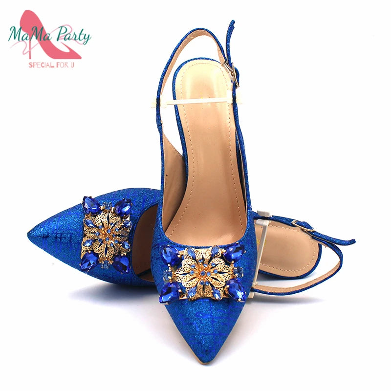 2024 Specials Design Nigerian Women Shoes Matching Bag Set in Royal Blue Color Italian Ladies Pumps for Wedding Party