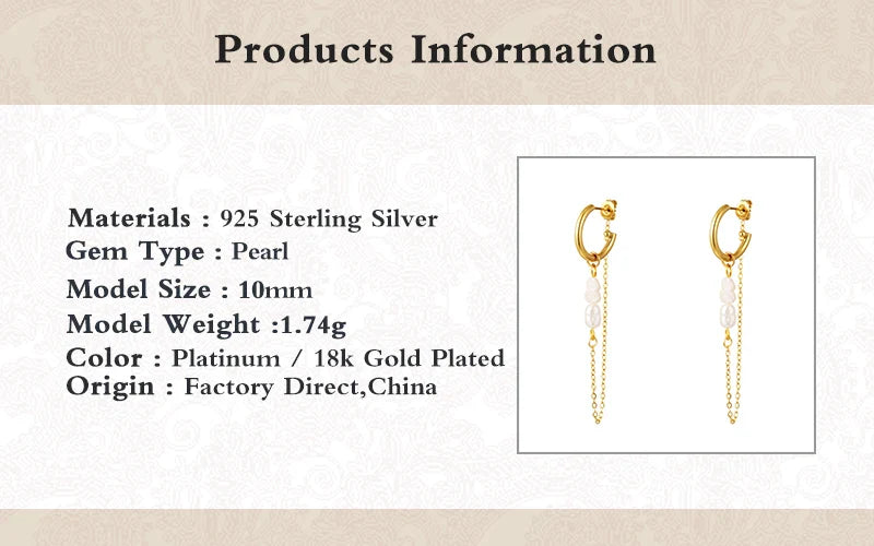 Aide 925 Sterling Silver Long Chain Tassel Baroque Irregular Pearl Dangle Earrings for Women C Shape Earrings Jewelry Pendientes