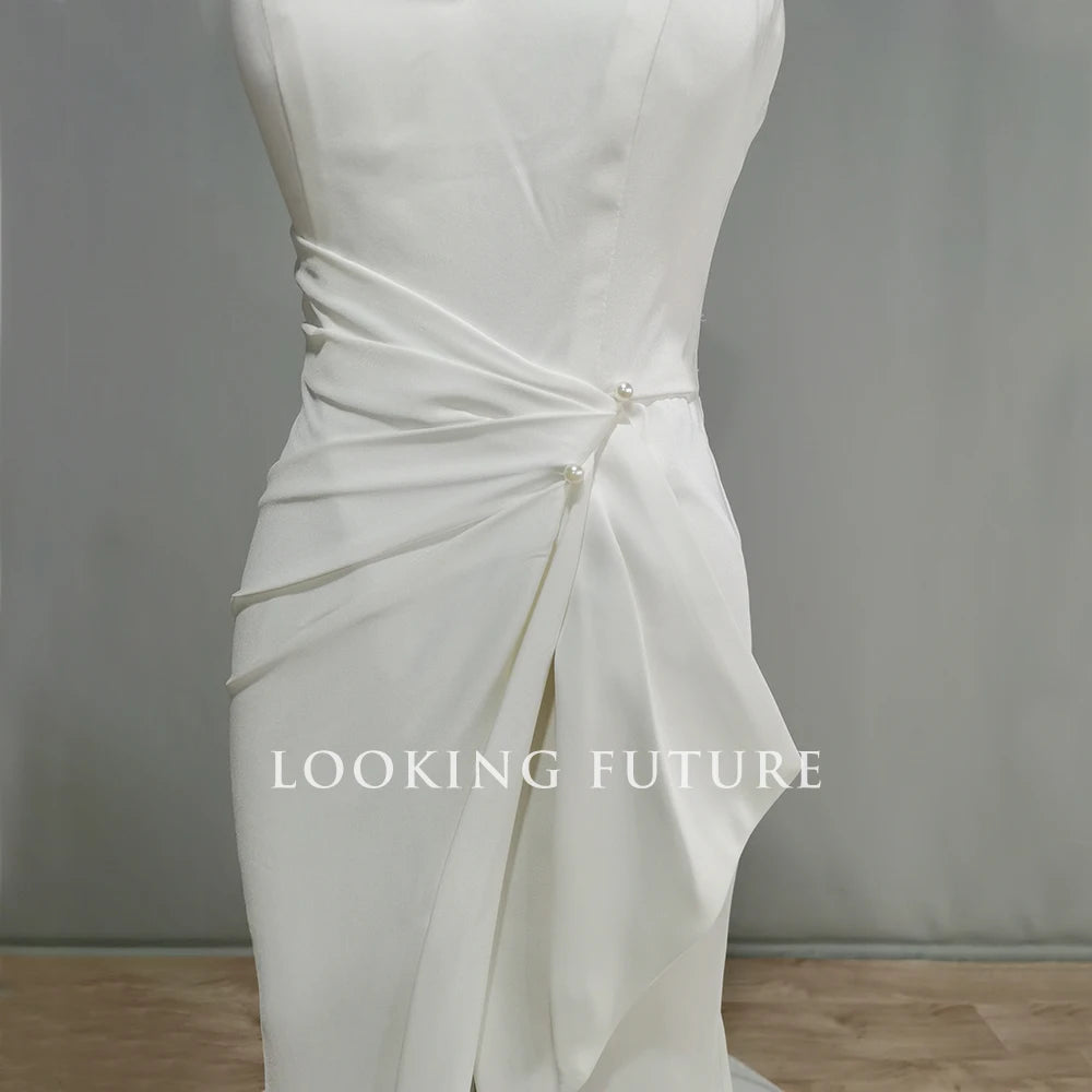 White Bridesmaid Dresses: Wedding Dresses for Women Backless Side Slit Satin