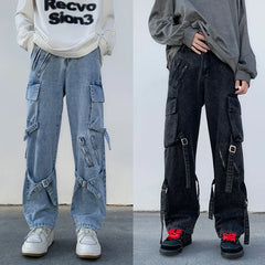 Men Jeans Wide Leg Denim Cargo jean pants Gothic Straight Baggy hip hop Streetwear