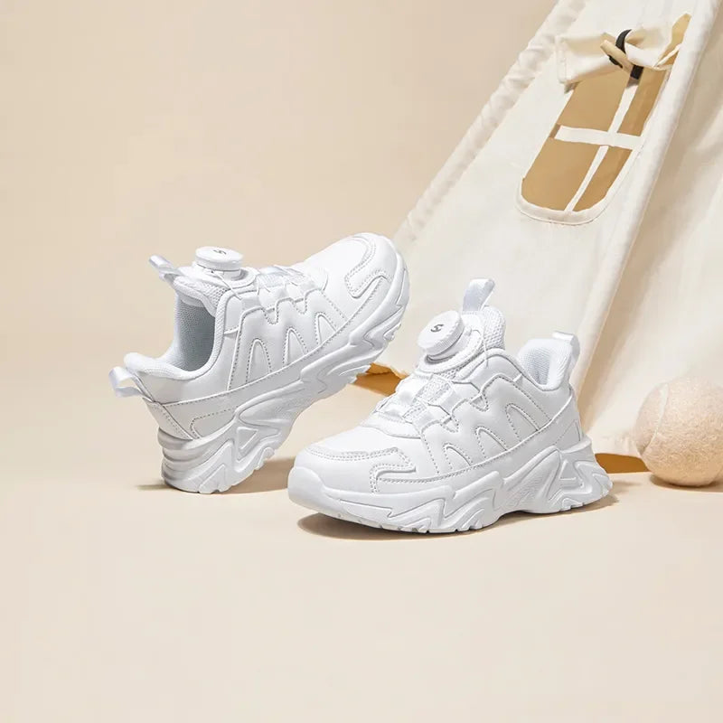 Children's Sports Shoes, Leather Upper, Small White Shoes, Autumn Boys and Girls
