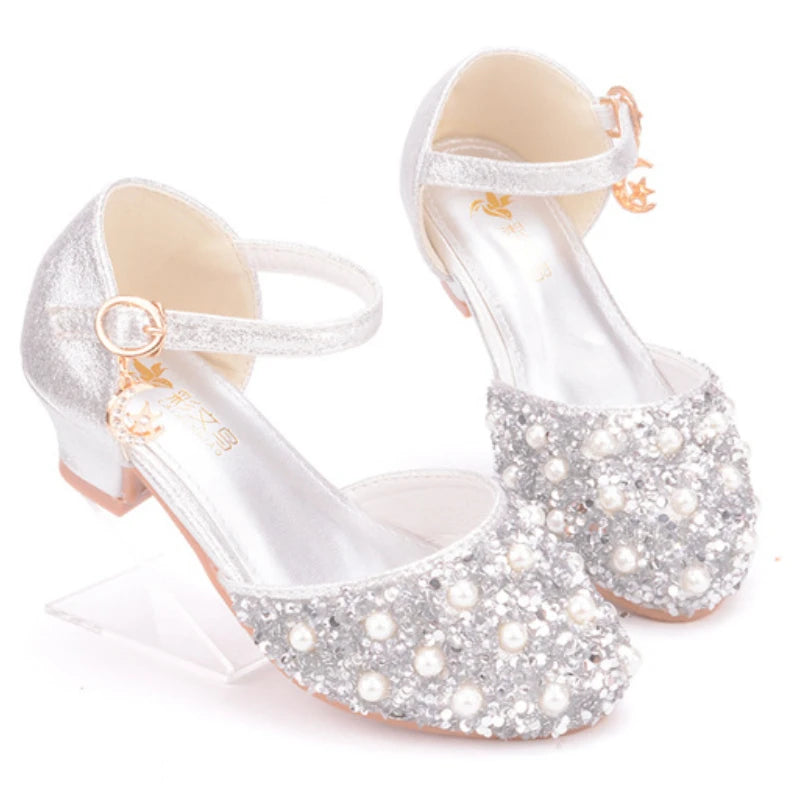 Girls Glitter Sandals Children's High Heels Shoes Kids Performance Crystal Sandals Baby