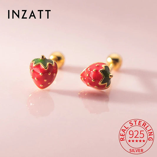 INZATT Real 925 Sterling Silver Mushroom Piercing Screw Ball Stud Earrings for Women Minimalist Fine Jewelry Plant Accessories