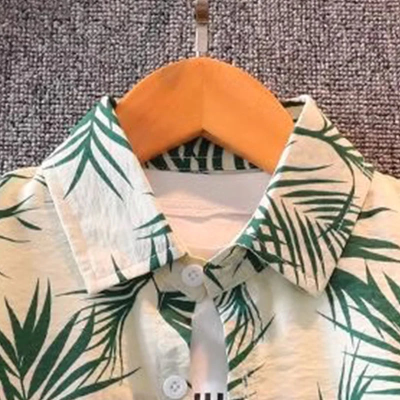 Children's short-sleeved shirt summer beach seaside boys flower shirt baby summer top boys shorts set
