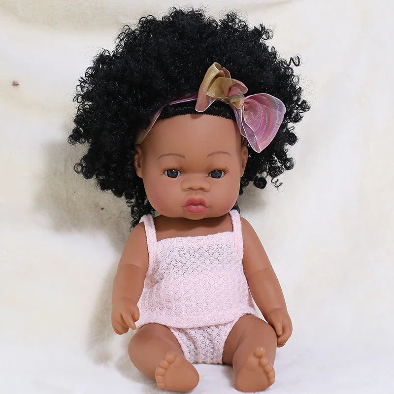 14inch Full Body Vinyl Bebe Reborn Dolls Soft Lifelike Baby Toys American Reborn Black Baby Doll Vinyl Baby Doll Toys Girls Boys
