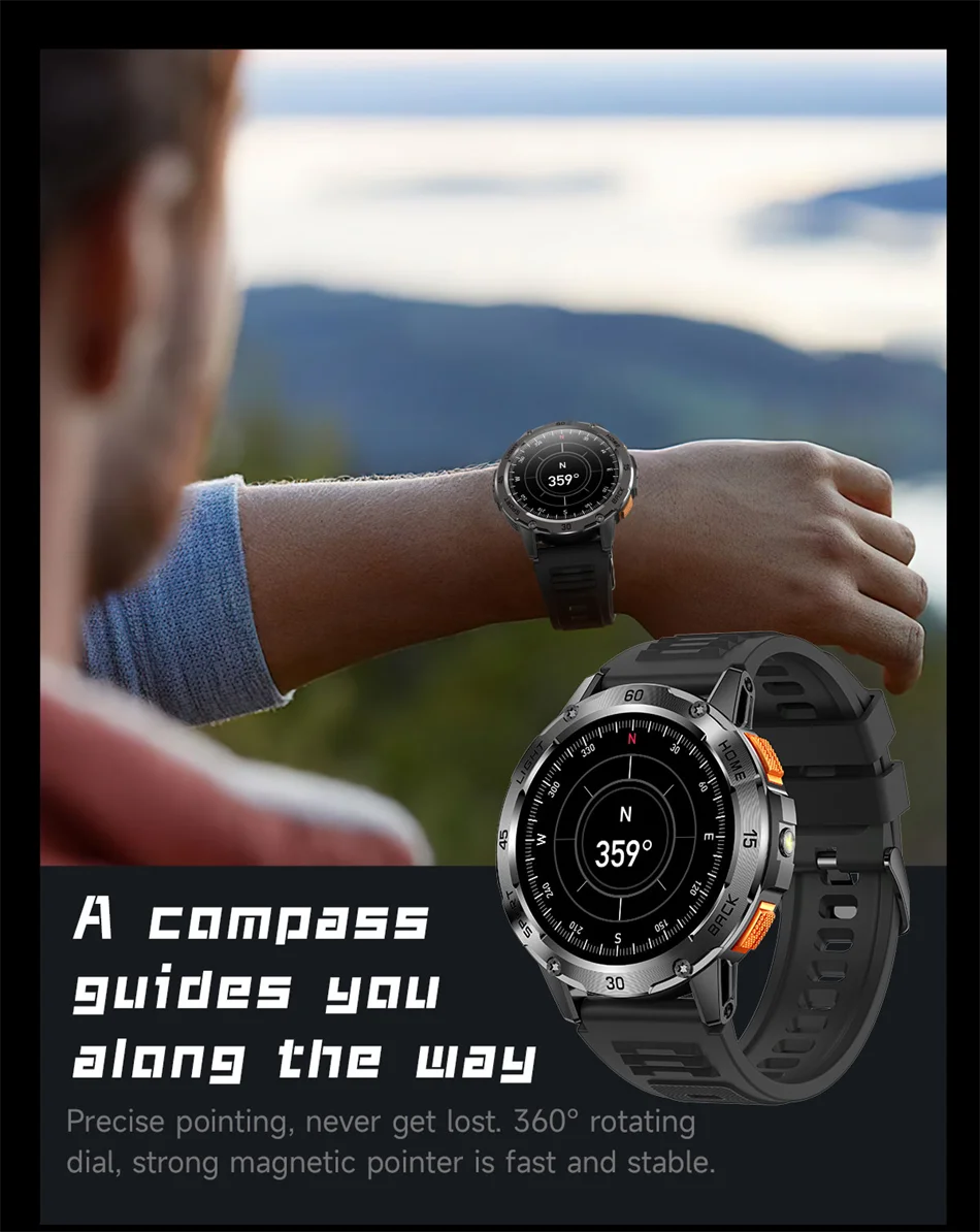 5ATM LED Flashlight Smart Watch Men 100+ Sports Modes Health Monitor Man Watches Bluetooth Call Men Smartwatches For Android ios
