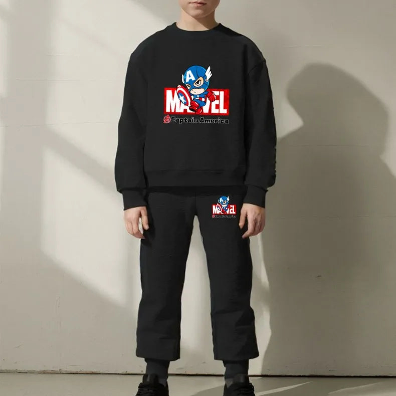 Marvel Spring/autumn Children's Clothing  Sets Captain America Boys O Neck Hoodies Pants Two Piece Casual Pullover Set for Kids