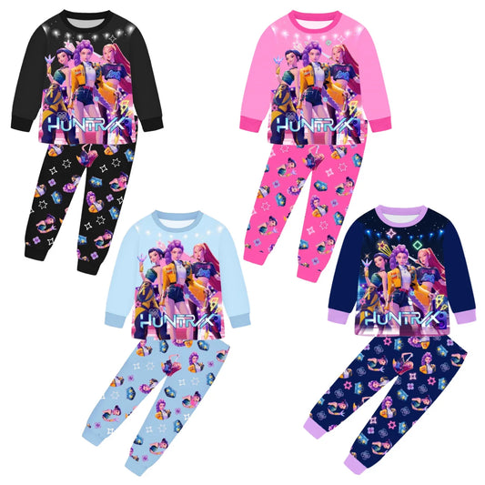 Anime Kpop Demon Hunters Zoey Costume Autumn Pajamas for Children's Clothing 3-14Years Kids Huntrix Rumi Girls Tshirt Pants Sets