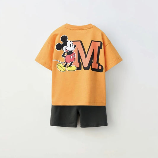 Kids Fashion Stes Casual Colthes Printing Tops+ Solid Color Shorts Loose Costume Two Piece Summer Boys Girls Clothing O-neck Tee