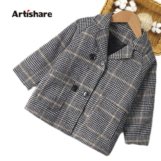 2-7Years Kids Baby Boys Outerwear Coats Solid Wool  Spring Autumn Jacket Long Sleeve Fashion Children Clothing