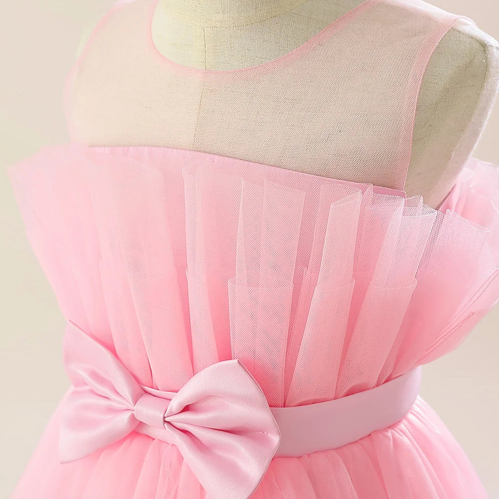 Summer Tulle Bridesmaids Pink Party Dresses for Girls Elegant Bow Princess Wedding Girls Dress First Communion Wedding Prom Gown