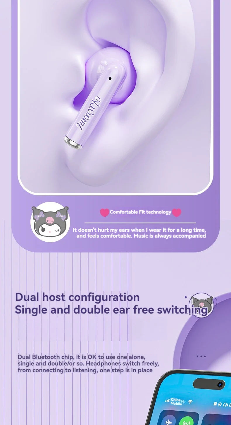 Sanrio TWS Earbuds BL48 Kuromi Bluetooth Earphones Cinnamoroll Wireless Headset Hello Kitty Sport Noise Reduction Game Headphone