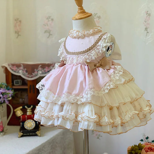 Girl's Princess Lolita Dress 2025 New Sweet Bow Embroidered Puffy Dress Carnival Eid al Fitr Birthday Performance Clothing