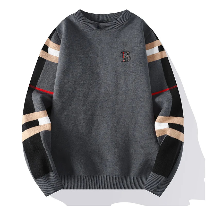 Autumn/Winter Fashion Luxury Men's Classic Casual Stripe Checkered Pullover