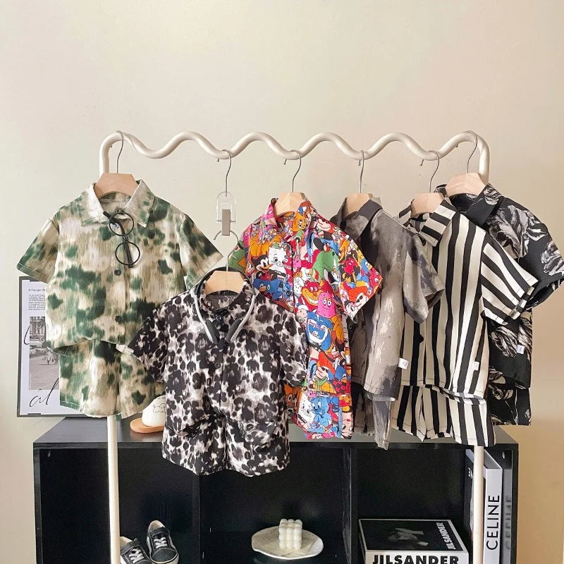 2PCS 2025 Kids Boys Set Clothes Floral Pattern Baby Boy Shirt + Short Outfits Summer Party Birthday Handsome Tops Suit