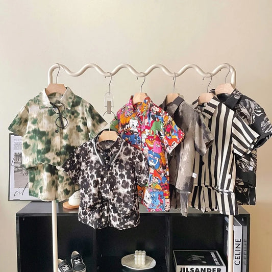 2PCS 2025 Kids Boys Set Clothes Floral Pattern Baby Boy Shirt + Short Outfits Summer Party Birthday Handsome Tops Suit