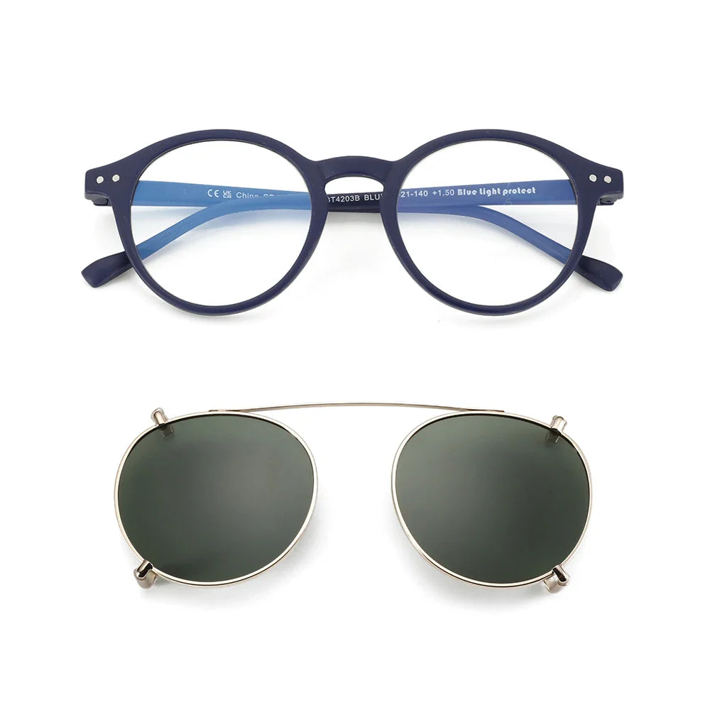 ZENOTTIC Steampunk Style Glasses (Anti Blue Light Blocking Eyewear) + Clip Lenses（Polarized Sunglasses Clips）for Women Men
