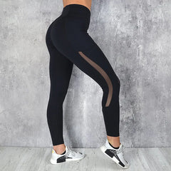 Pockets Mesh Leggings Stretchy Fitness Running High Waist Yoga Pants