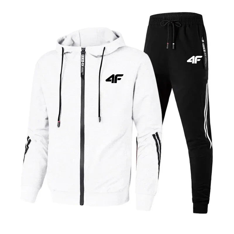 4F Print Zipper Long Sleeve Set Men Casual Outfit Fashion Streetwear Tracksuit Comfortable Loungewear