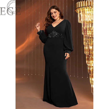 Plus Size Women Elegant Dresses Fashion Long Sleeve V-Neck Slim Party Dresses Large Size Female Wedding Guest Evening Dress 2023