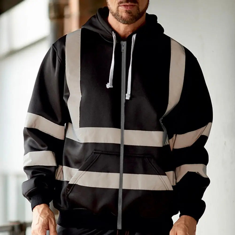 Winter Work Safety Coat Reflective Hoodie Reflective Strip Men's Hoodie Coat