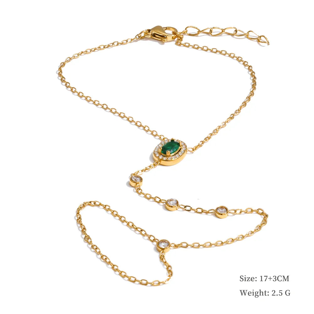 Yhpup Trendy Stainless Steel Zircon Beads Back of Hand Chain Finger Bracelet Fashion Chic Sexy Jewelry Waterproof Wholesale Gift