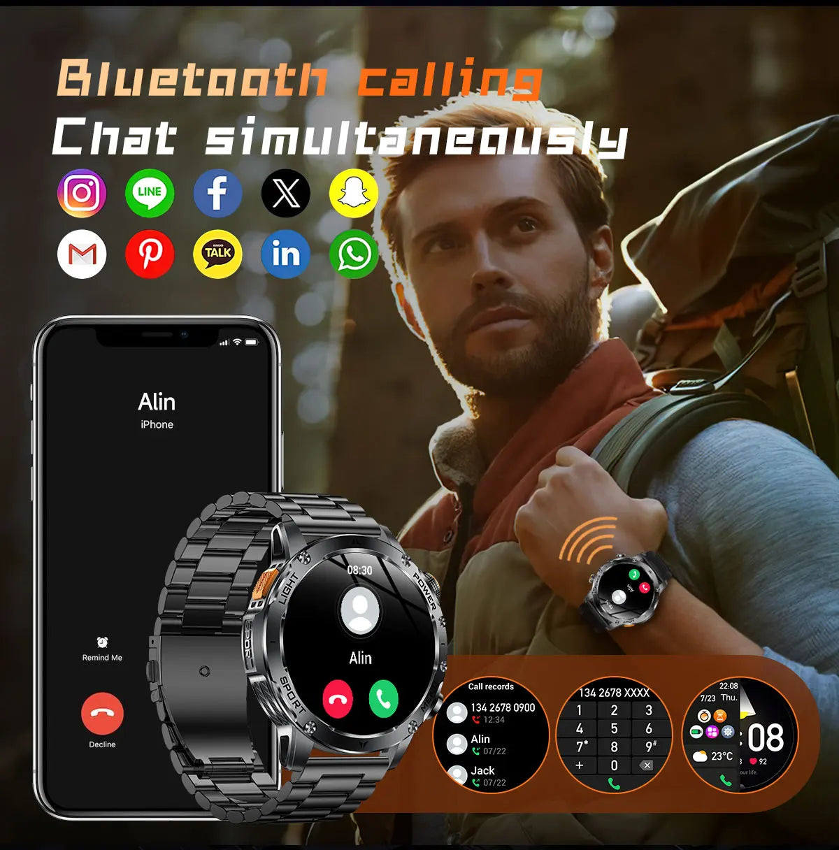 2025 New GPS Outdoor Sports Smart Watch Men AMOLED Screen NFC Flashlight Heart rate Waterproof Bluetooth Call 1000mAh SmartWatch