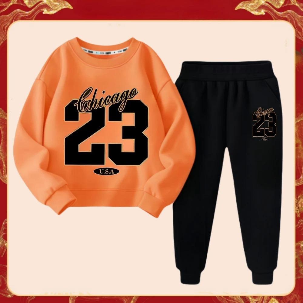 Spring Baby Girls Clothes Set Kid Boys '23' Printed Sweatshirts Pullover Top And Pants 2 Pieces Suit  Children Sweet Tracksuits