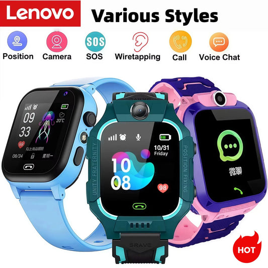 Lenovo Kids Smart Watch SOS GPS Location Sim Card Camera Heart Rate Monitoring Bluetooth Calling Waterproof Gift For Android